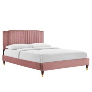 Zahra Channel Tufted Performance Velvet Queen Platform Bed By Modway - MOD-6970 - Dusty Rose