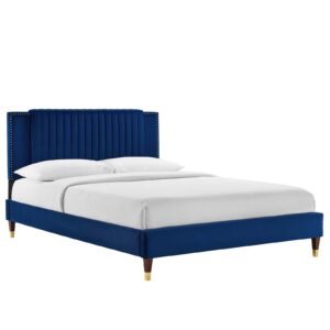 Zahra Channel Tufted Performance Velvet Queen Platform Bed By Modway - MOD-6970 - Navy