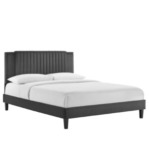 Zahra Channel Tufted Performance Velvet Queen Platform Bed By Modway - MOD-6974 - Charcoal