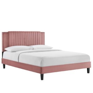 Zahra Channel Tufted Performance Velvet Queen Platform Bed By Modway - MOD-6974 - Dusty Rose
