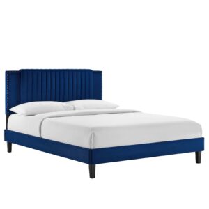 Zahra Channel Tufted Performance Velvet Queen Platform Bed By Modway - MOD-6974 - Navy