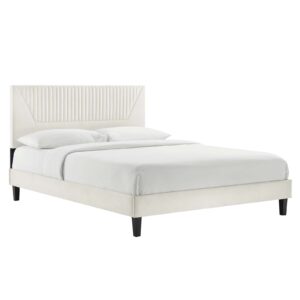 Yasmine Channel Tufted Performance Velvet Queen Platform Bed By Modway - MOD-6976 - White