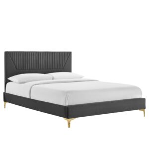 Yasmine Channel Tufted Performance Velvet Queen Platform Bed By Modway - MOD-6980 - Charcoal