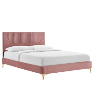 Yasmine Channel Tufted Performance Velvet Queen Platform Bed By Modway - MOD-6980 - Dusty Rose