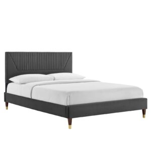 Yasmine Channel Tufted Performance Velvet Twin Platform Bed By Modway - MOD-6984 - Charcoal