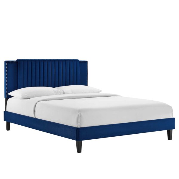 Zahra Channel Tufted Performance Velvet Twin Platform Bed By Modway - MOD-6986 - Navy