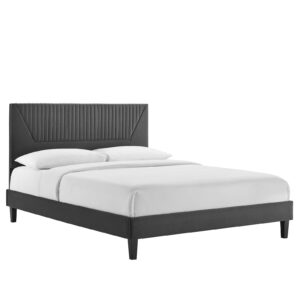 Yasmine Channel Tufted Performance Velvet Twin Platform Bed By Modway - MOD-6988 - Charcoal