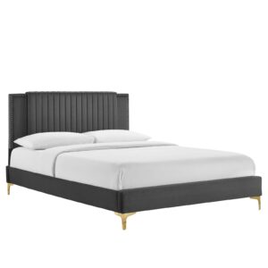 Zahra Channel Tufted Performance Velvet Twin Platform Bed By Modway - MOD-6990 - Charcoal