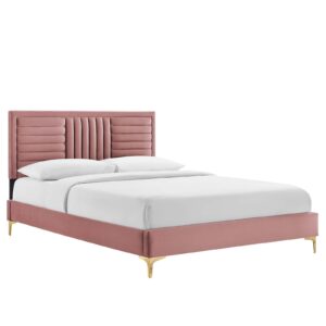 Sofia Channel Tufted Performance Velvet Twin Platform Bed By Modway - MOD-6991 - Dusty Rose