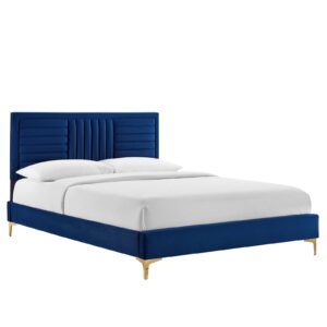 Sofia Channel Tufted Performance Velvet Twin Platform Bed By Modway - MOD-6991 - Navy