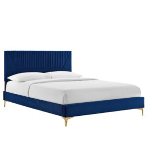 Yasmine Channel Tufted Performance Velvet Twin Platform Bed By Modway - MOD-6992 - Navy
