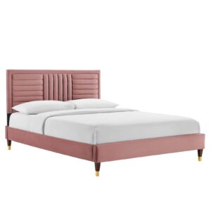 Sofia Channel Tufted Performance Velvet Full Platform Bed By Modway - MOD-6995 - Dusty Rose