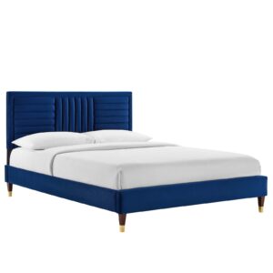 Sofia Channel Tufted Performance Velvet Full Platform Bed By Modway - MOD-6995 - Navy