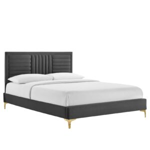 Sofia Channel Tufted Performance Velvet Full Platform Bed By Modway - MOD-7003 - Charcoal