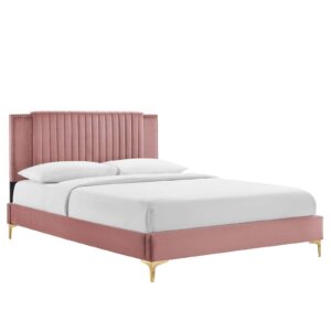Zahra Channel Tufted Performance Velvet King Platform Bed By Modway - MOD-7014 - Dusty Rose
