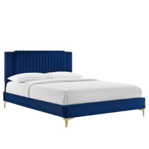 Zahra Channel Tufted Performance Velvet King Platform Bed By Modway - MOD-7014 - Navy