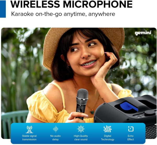 Gemini GGO-650L Battery Portable Bluetooth Karaoke Speaker with Wireless Mic - Image 7
