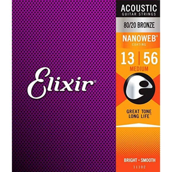Elixir Strings 11102 Nanoweb 80/20 Acoustic Guitar Strings - .013-.056 Medium